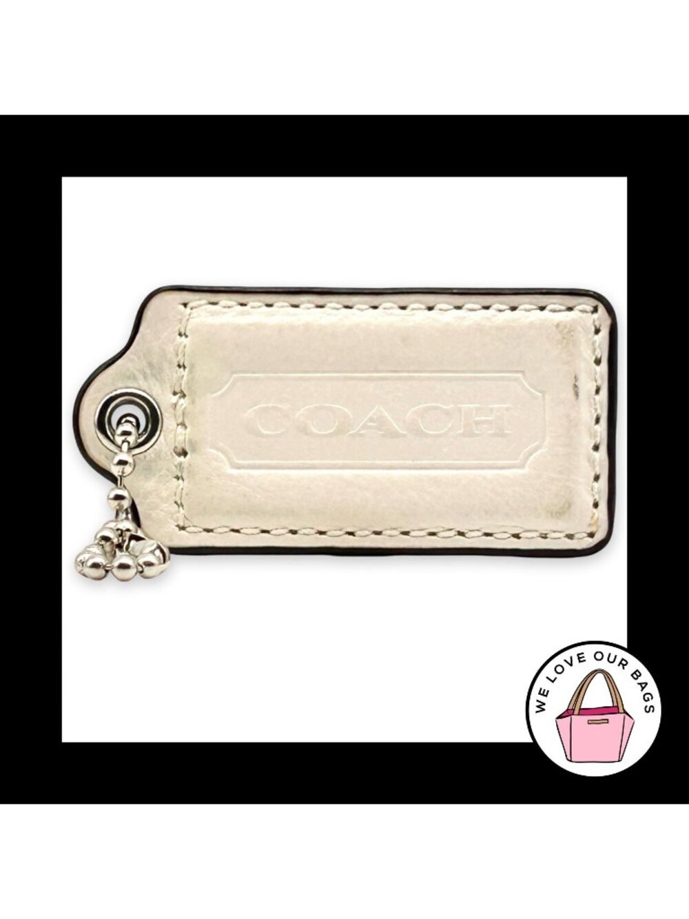 COACH HANG TAG 2.5" Chalk White Leather Bag Charm Keychain Fob Nickel Large
